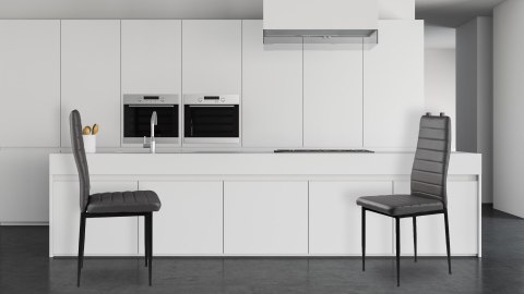 ZESTAW KRZESEŁ DO JADALNI SALONU Z EKOSKÓRY 4 SZTUKI WYSOKIE OPARCIE SZARE MODERNHOME