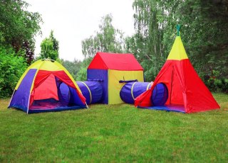 ZESTAW NAMIOTÓW DLA DZIECI 5W1 DOMEK + TUNELE IPLAY