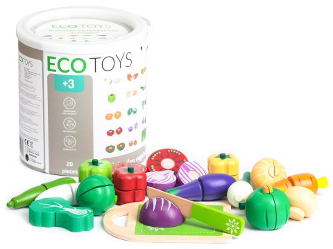 DREWNIANE WARZYWA DO KROJENIA DLA DZIECI 20 SZTUK ECOTOYS