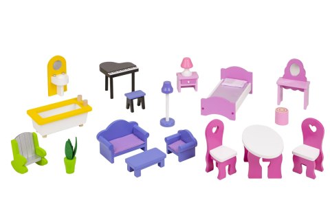 DREWNIANY DOMEK DLA LALEK XXL Z MEBELKAMI ECOTOYS