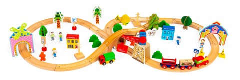 DREWNIANY POCIĄG KOLEJKA 74 ELEMENTY ECOTOYS