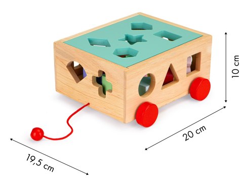 DREWNIANY WÓZEK SORTER Z KLOCKAMI KOSTKA EDUKACYJNA DLA DZIECI ECOTOYS