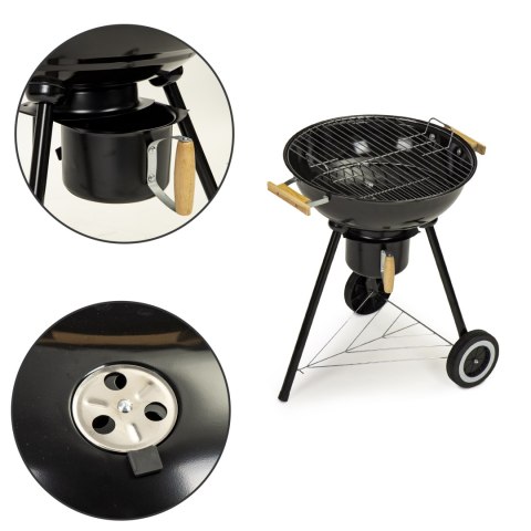 GRILL OGRODOWY Z POKRYWĄ POPIELNIK METALOWA PÓŁKA KOŁA TRANSPORTOWE MULTIGARDEN