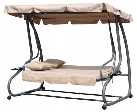 HUŚTAWKA OGRODOWA ROZKŁADANA 3-OSOBOWA 2W1 PODUSZKI BEŻOWA MULTIGARDEN