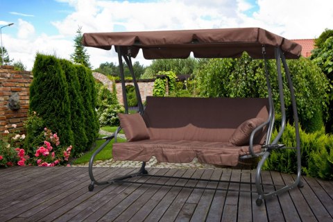 HUŚTAWKA OGRODOWA ROZKŁADANA 3-OSOBOWA 2W1 PODUSZKI BRĄZOWA MULTIGARDEN
