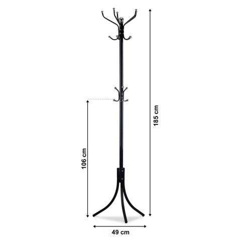 WIESZAK STOJĄCY 16 HAKÓW NA UBRANIA METAL CZARNY MODERNHOME