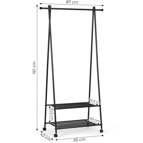 WIESZAK STOJĄCY STOJAK NA KÓŁKACH Z 2 PÓŁKAMI NA UBRANIA BUTY MODERNHOME
