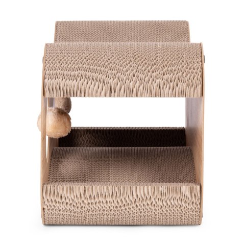 DRAPAK TEKTUROWY DLA KOTA BUDKA DOMEK KARTONOWY LEGOWISKO Z WISZĄCYMI POMPONAMI PETSI