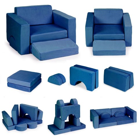 FOTEL MODUŁOWY DLA DZIECI DIY 8 MIĘKKICH PODUCH SKŁADANY - NIEBIESKI ECOTOYS