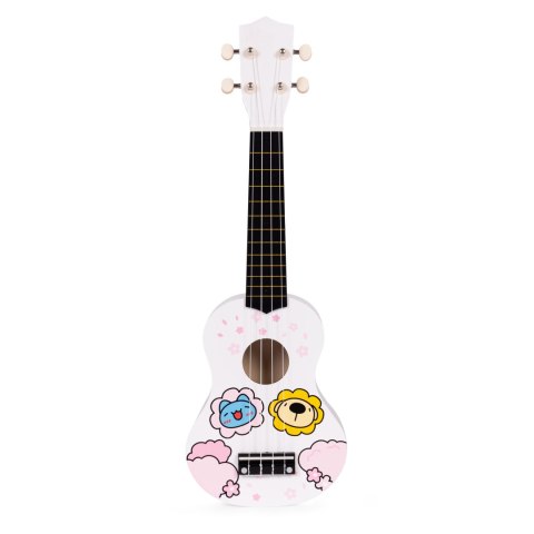 GITARA UKULELE DLA DZIECI DREWNIANA 4 STRUNY NYLONOWE KOSTKA DO GRY ECOTOYS