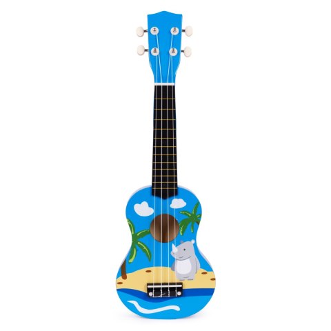 GITARA UKULELE DLA DZIECI DREWNIANA 4 STRUNY NYLONOWE KOSTKA DO GRY ECOTOYS