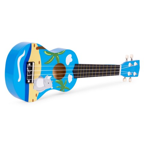 GITARA UKULELE DLA DZIECI DREWNIANA 4 STRUNY NYLONOWE KOSTKA DO GRY ECOTOYS