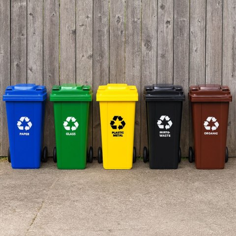 KOSZ NA ŚMIECI POJEMNIK 120L KUBEŁ ŚMIETNIK BRĄZOWY BIO GUMOWE KOŁA