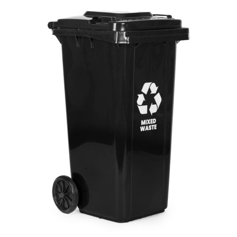 KOSZ NA ŚMIECI POJEMNIK 120L KUBEŁ ŚMIETNIK CZARNY ODPADY ZMIESZANE GUMOWE KOŁA