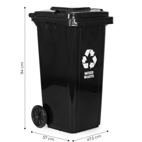KOSZ NA ŚMIECI POJEMNIK 120L KUBEŁ ŚMIETNIK CZARNY ODPADY ZMIESZANE GUMOWE KOŁA