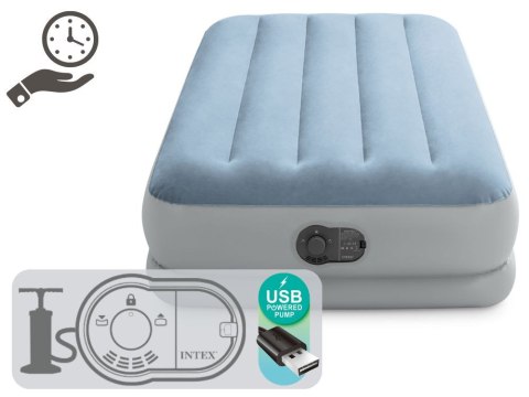 MATERAC DMUCHANY JEDNOOSOBOWY 191X99X36 CM Z WBUDOWANĄ POMPKĄ ELEKTRYCZNĄ USB ŁÓŻKO INTEX 64157