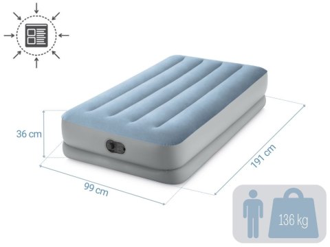 MATERAC DMUCHANY JEDNOOSOBOWY 191X99X36 CM Z WBUDOWANĄ POMPKĄ ELEKTRYCZNĄ USB ŁÓŻKO INTEX 64157