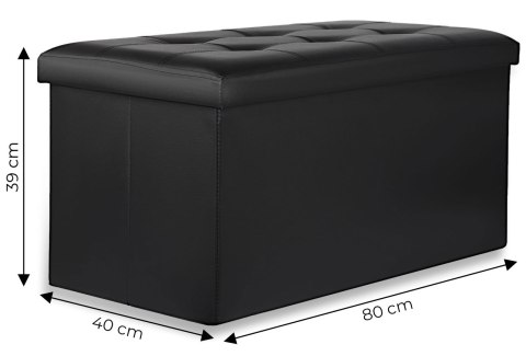 PUFA ZE SCHOWKIEM SIEDZISKO SKRZYNIA OTWIERANA 80X40 CM PIKOWANA CZARNA