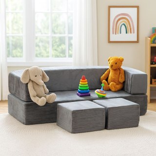 SOFA MODUŁOWA SKŁADANA DLA DZIECI DIY 4 MIĘKKIE PODUCHY - SZARA ECOTOYS
