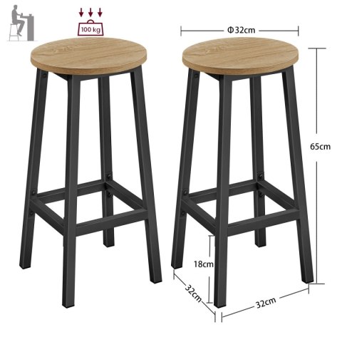 STOŁEK BAROWY OKRĄGŁY 2 SZTUKI 65 CM HOKER KUCHENNY WYSOKIE KRZESŁO Z PODNÓŻKIEM