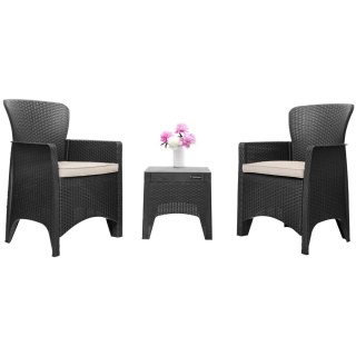 ZESTAW MEBLI OGRODOWYCH NA TARAS BALKON 2 FOTELE + STOLIK CZARNE