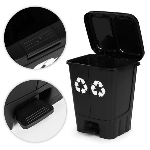 Kosz na śmieci 40L dwukomorowy pojemnik podwójny do odpadów zmieszanych segregacji czarny