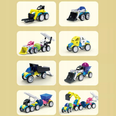 Klocki Magnetyczne Pojazdy Budowlane Drogowe Komplet Zestaw 6 pojazdów