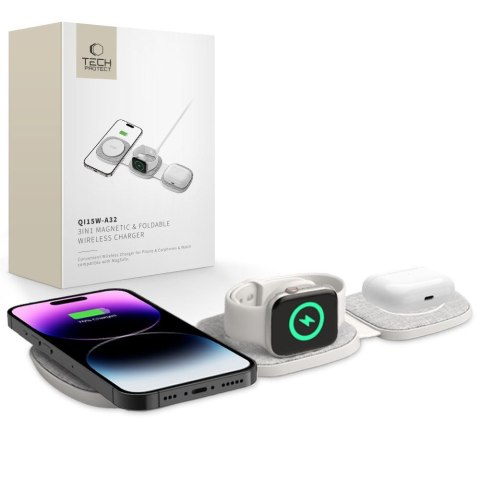 Ładowarka indukcyjna 3w1 na smartfon Apple Watch AirPods MagSafe - szara