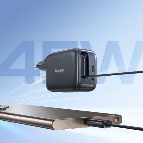 Ładowarka sieciowa USB-C ze zwijanym kablem USB-C EnerCore CJ11 45W - czarna