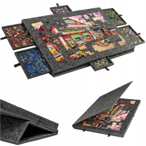 Ogromna mata filcowa do puzzli Stolik zamykany 6 szuflad organizer 77x54 cm
