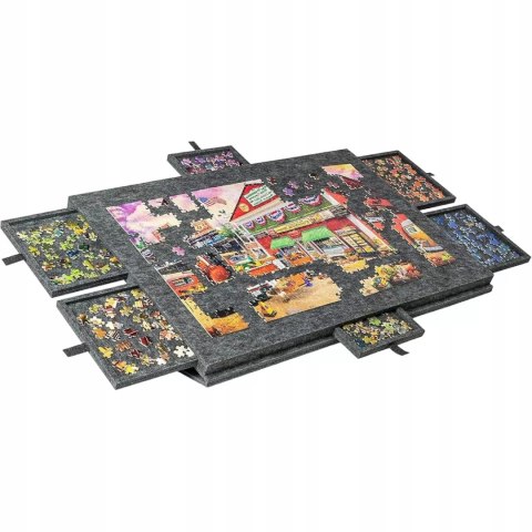 Ogromna mata filcowa do puzzli Stolik zamykany 6 szuflad organizer 77x54 cm