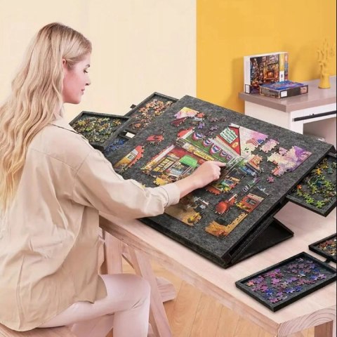 Ogromna mata filcowa do puzzli Stolik zamykany 6 szuflad organizer 77x54 cm