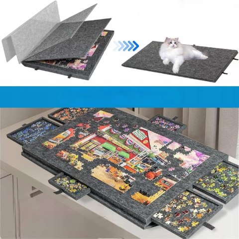 Ogromna mata filcowa do puzzli Stolik zamykany 6 szuflad organizer 77x54 cm