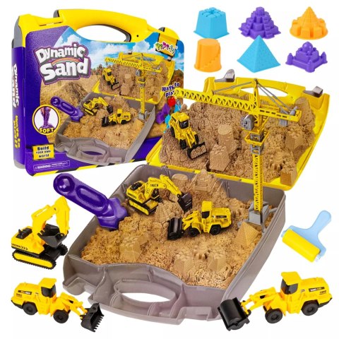 Piasek Kinetyczny dla dzieci z Pojazdami Budowlanymi i Żurawiem w Walizce