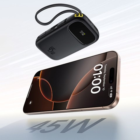 Powerbank 10000mAh 45W z kablami USB-C iPhone Lightning EnerFill FC31 - czarny