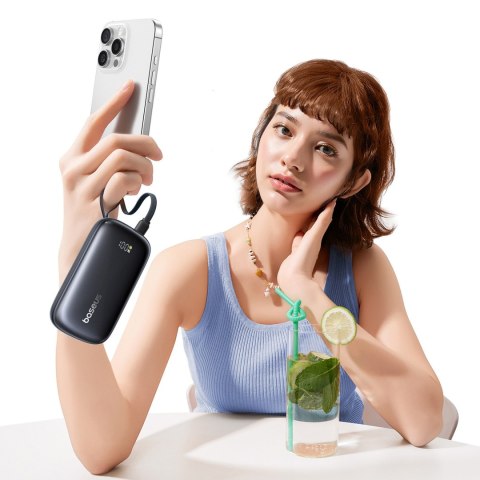 Powerbank 10000mAh 45W z kablem smyczą EnerFill FC21 Qpow 3 Ultra - czarny