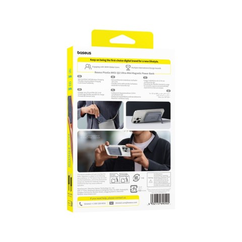 Powerbank ultracienki 5000mAh z podstawką kablem PicoGo AM31 Qi2 MagSafe 20W - szary