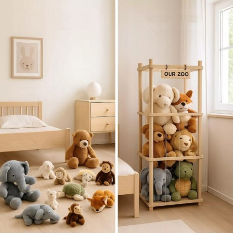 Regał na Pluszaki Organizer na Zabawki Drewniany Stojak Kosz Pojemnik