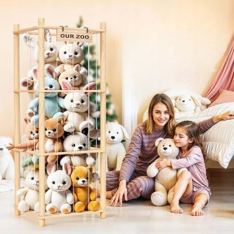 Regał na Pluszaki Organizer na Zabawki Drewniany Stojak Kosz Pojemnik