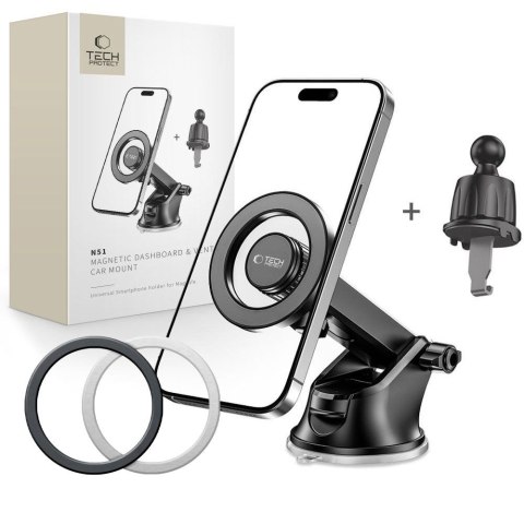 Uchwyt samochodowy do telefonu na kokpit kratkę nawiewu MagSafe N51 - czarny