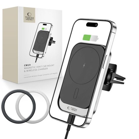 Uchwyt samochodowy magnetyczny na smartfona CW19 z ładowarką na kratkę MagSafe 15W - czarny