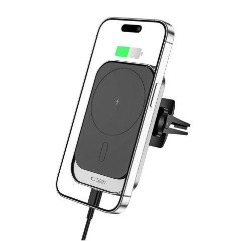 Uchwyt samochodowy magnetyczny na smartfona CW19 z ładowarką na kratkę MagSafe 15W - czarny