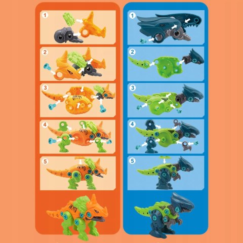 Zestaw Klocków konstrukcyjnych Dinozaury Wkrętarka na baterie i Śrubokręt