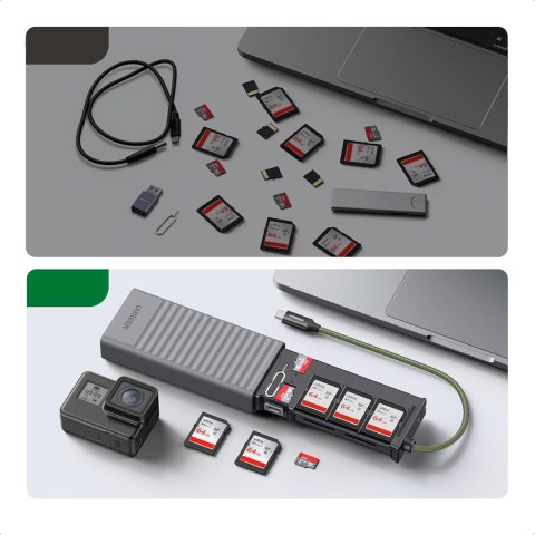 Czytnik kart pamięci 2w1 z organizerem na 10 kart - szary