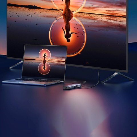 HUB rozdzielacz 10w1 USB-C na USB-C USB-A HDMI Ethernet SD TF minijack - szary