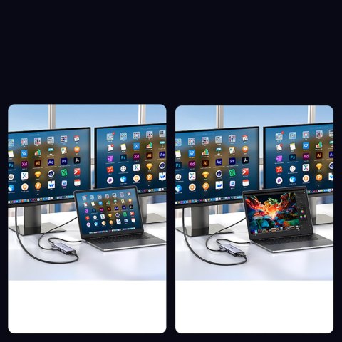 HUB rozdzielacz 10w1 USB-C na USB-C USB-A HDMI Ethernet SD TF minijack - szary