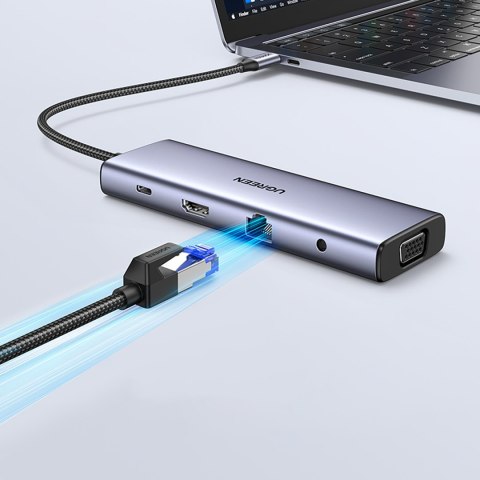 HUB rozdzielacz 10w1 USB-C na USB-C USB-A HDMI Ethernet SD TF minijack - szary