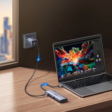 HUB rozdzielacz 10w1 USB-C na USB-C USB-A HDMI Ethernet SD TF minijack - szary