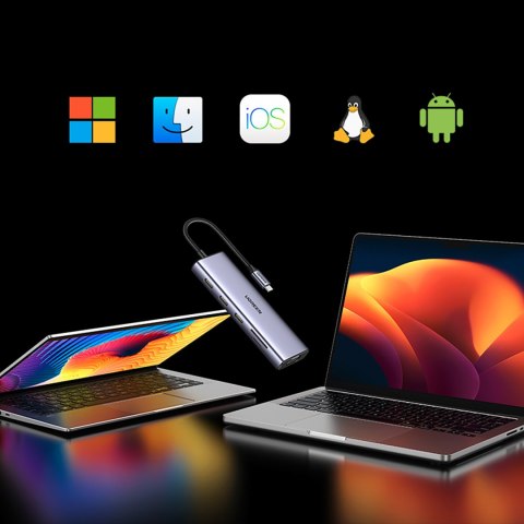 HUB rozdzielacz 10w1 USB-C na USB-C USB-A HDMI Ethernet SD TF minijack - szary