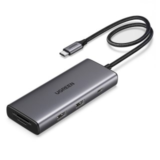HUB rozdzielacz 7w1 USB-C na HDMI USB-C USB-A SD TF - szary